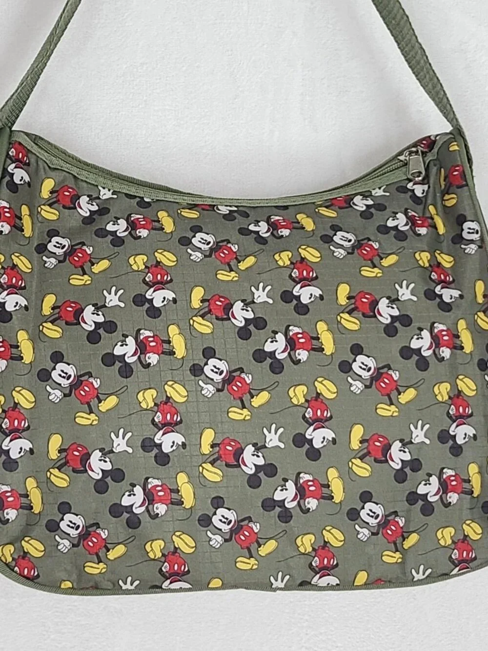 Disney Mickey Mouse Shoulder Bag Olive Green Nylon Ripstop Zip Purse